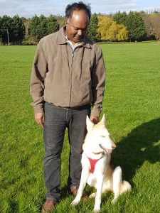 Madhava Turumella enjoying a walk with his pet in London